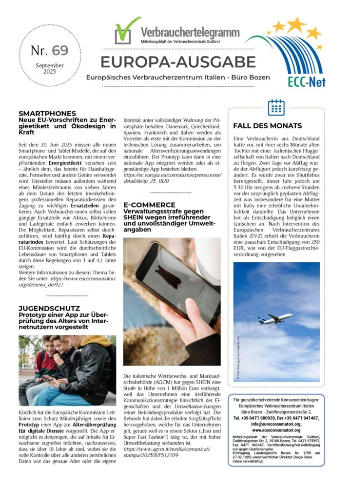 Verbrauchertelegramm Europaausgabe September 2025 Verbrauchertelegramm Europaausgabe September 2025